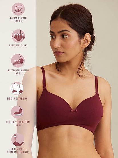 NYKD Women’s Cotton Lightly Padded Seamless Wire-Free Everyday T-Shirt Bra 3,4th Coverage, Daily Use – NYB002